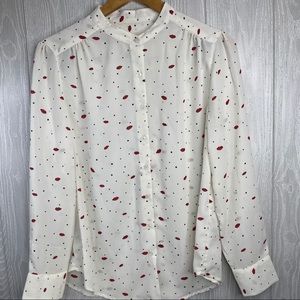 💋Long Sleeve Blouse Lips and Polka Dots💋